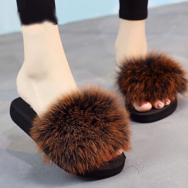 

hair wedges flip flops women korean version beach shoes woman summer outdoor platform slippers ladies open toe fur sandals, Black