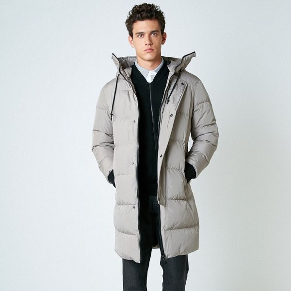 

new winter down jacket men's zipper and hat casual clothes medium-and-long coat suit, Black
