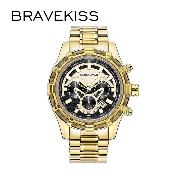 

bravekiss 2019 fashion waterproof men's watch casual stainless steel band with calendar quartz wristwatches for men wm0010, Slivery;brown