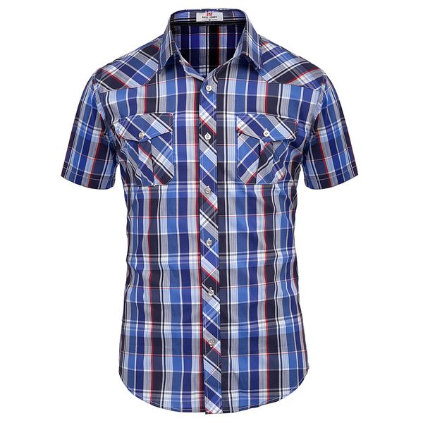 

fashion men grid check shirt short sleeve shirt casual check designer, White;black