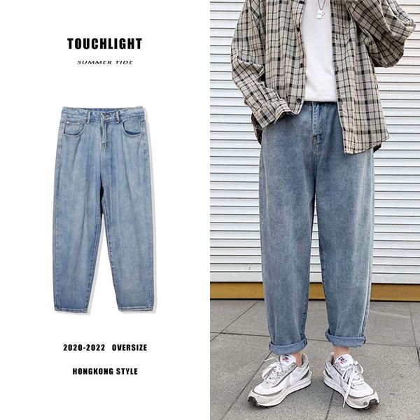 

straight jeans men's fashion solid color retro casual jeans pants men streetwear wild loose korean denim trousers mens s-3xl, Blue