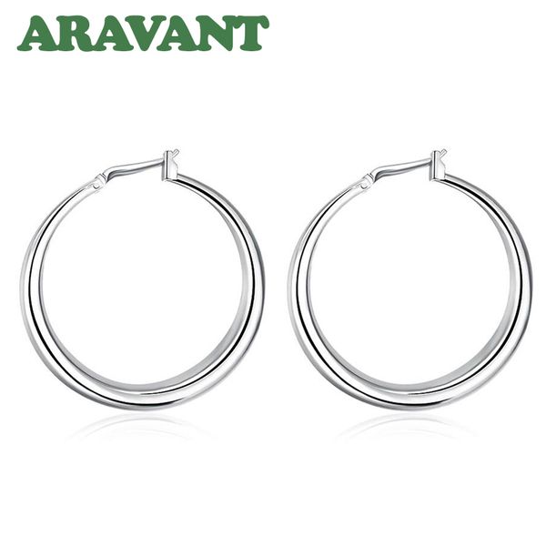 

925 silver diameter 35mm round circle hoop earrings women silver ear rings 3 colors, Golden;silver