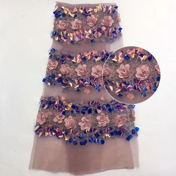

french sequin lace fabric 2020 african tulle lace fabric nigeria sequin embroidered wedding dress zx35621, Pink;blue