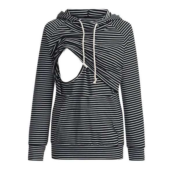 

women's nursing maternity long sleeves stripe breastfeeding hoodie sweatshirts long sleeved stripe mother pregnant nursing, White