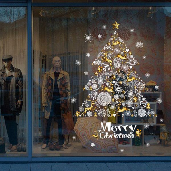 

creative personality christmas shop window decoration wall removable stickers christmas tree deer art wall poster home decor