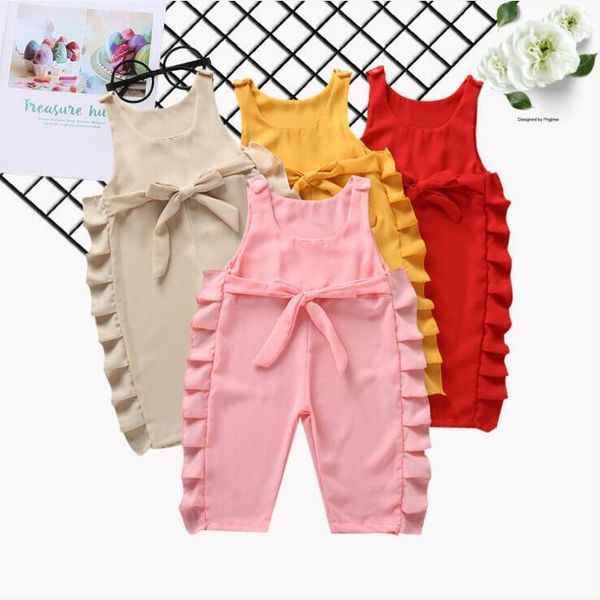 Macacões de bebê Crianças desenhos animados Bowknot Jumpsuits Meninas Dinossauro Summer Sleeveless Calças Ternos de Moda Sólida Bodysuits Sólidos BYP474