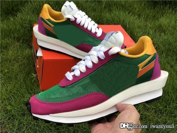 

authentic sacai x ldv waffle ldwaffle daybreak men women running shoes pine green clay orange del sol-sail sneakers bv0073-301 with box 5-12