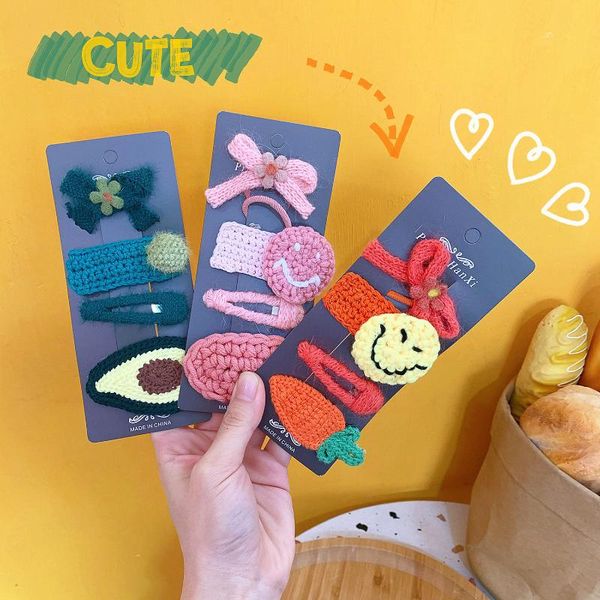 

4pcs/set girls cute cartoon fruit elastic hair ties ponytail colorful hair clips sweet headwear accessories, Slivery;white