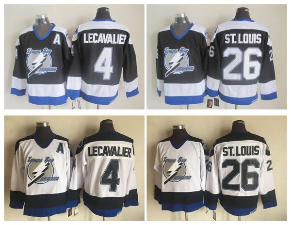 

vintage tampa bay lightning jersey 26 martin st. louis 4 vincent lecavalier black white ccm retro hockey jerseys size 48-56, Black;red