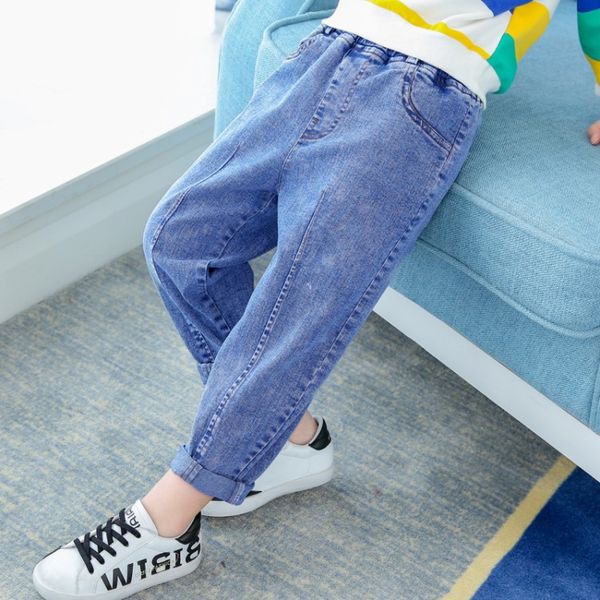 

Fashion Boys Jean Pants Spring Autumn Children Denim Trousers Cowboy Elastic Waist Loose Jeans Girls Clothing Jeans, Blue