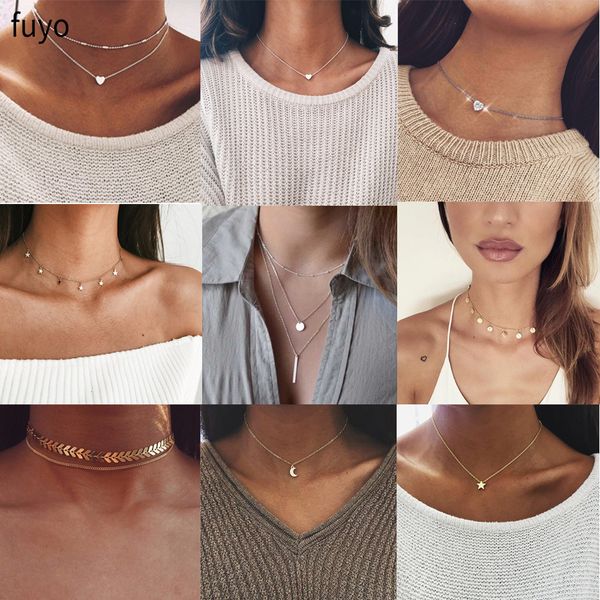 

bohemian moon star crystal heart choker necklace for women necklace pendant on neck chocker necklace jewelry gift, Silver