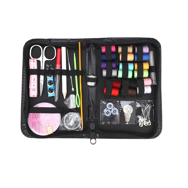 

58 pcs sewing box kit travelling quilting stitching embroidery sewing threads needle scissors ruler accessories, Black