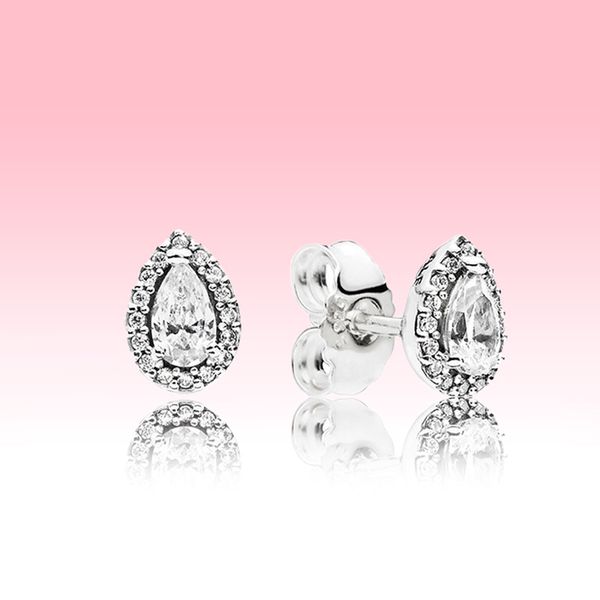 Brincos de lágrima brilhante halo stud jóias de casamento mulheres bonitas com conjunto de caixa original para pandora 925 prata lágrima brinco
