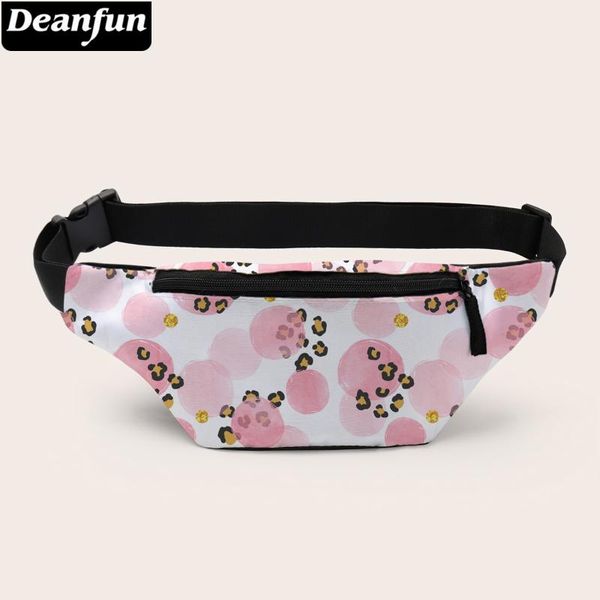 

deanfun waist bags pink leopard print fanny pack with zipper pouch bag travelling bum bag for women d18010