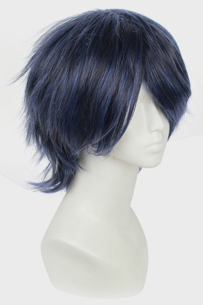 Anime Peruca Cosplay Médio Longo Azul Escuro Cabelo Preto KAITO Ayato Kirishima