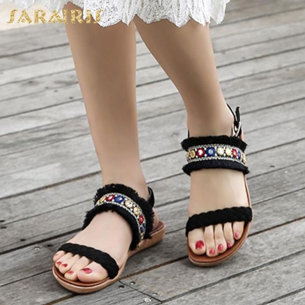 

sarairis fashion new dropship summer sandals woman shoes buckle strap ruffles casual shallow shoes women sandals female, Black