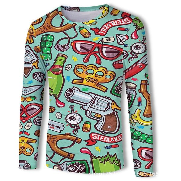 

mens designer autumn fashion 3d digital printing long sleeve t-shirt men, White;black