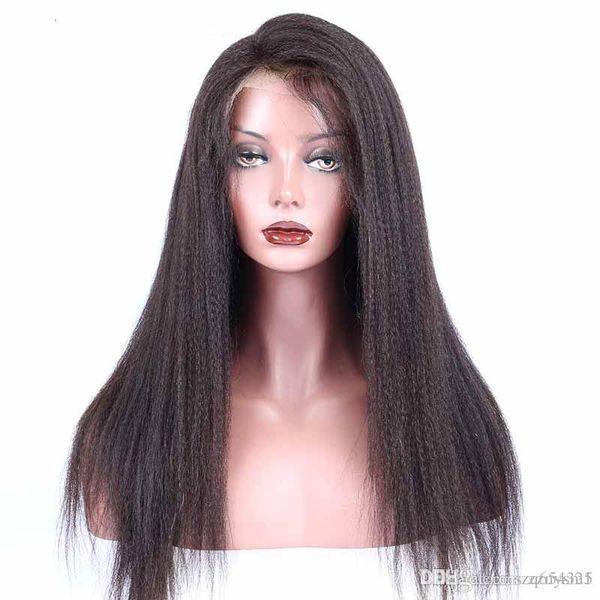 

180% density full lace human hair wigs for women brazilian remy yaki straight wig pre plucked front with baby hair, Black