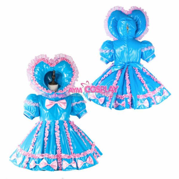 

new lockable sissy baby boy pvc mini dress tailored, Black;red