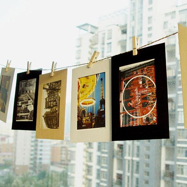 

6in 10 pcs diy kraft paper p frame wall p frame kraft paper with clips and ropes for home memory