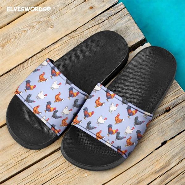 

elviswords lovely cock pattern sandals for women leisure indoor summer non-slip girsl slippers casual house flats ladies slides, Black