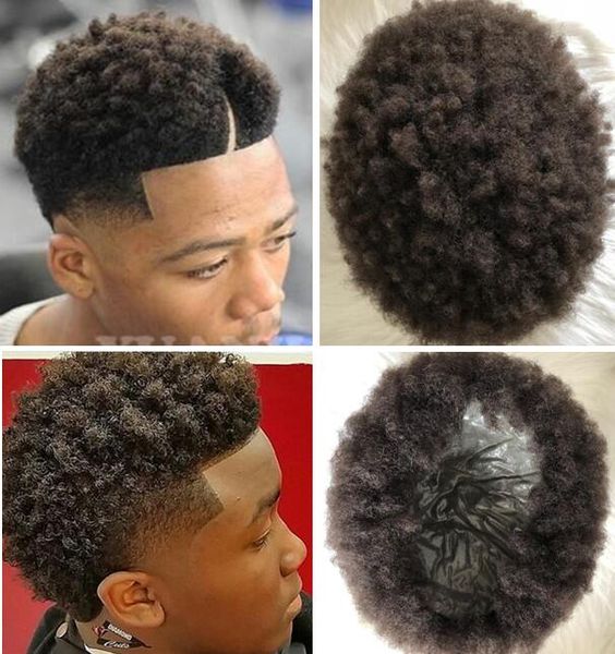 2020 Mens Hairpieces Afro Curl Full Thin Skin Toupee Brown Black