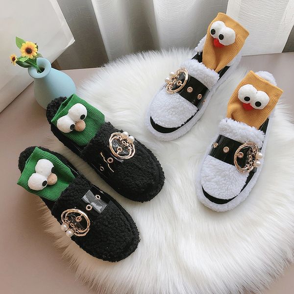 

shoes woman comfortable and elegant casual female sneakers women's moccasins round toe loafers fur all-match modis 2019 new, Black