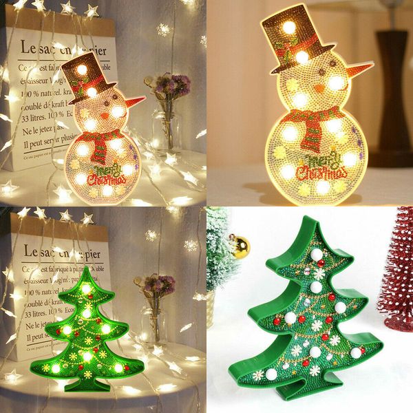 

diy christmas tree led diamond painting snowman light lamp embroidery full drill