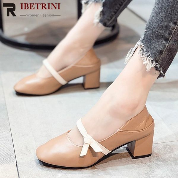 

ribetrini new female mary janes shoes woman fashion butterfly-knot chunky high heels pumps women 2020 party ol spring pumps, Black