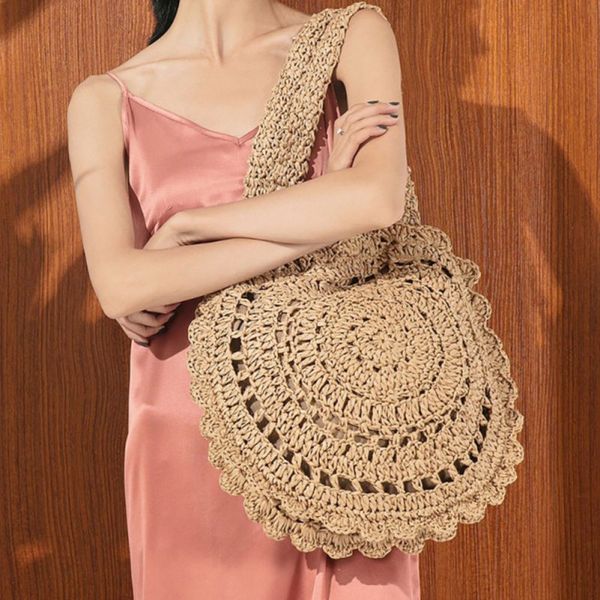 

fashion women's handmade bags lightweight crochet shoulder large handbags straw beach bags handle tote