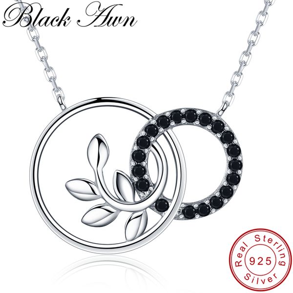 

[black awn] cute 925 sterling silver necklace for women life leaf solitaire pendants necklaces silver 925 jewelry k005 y19051602
