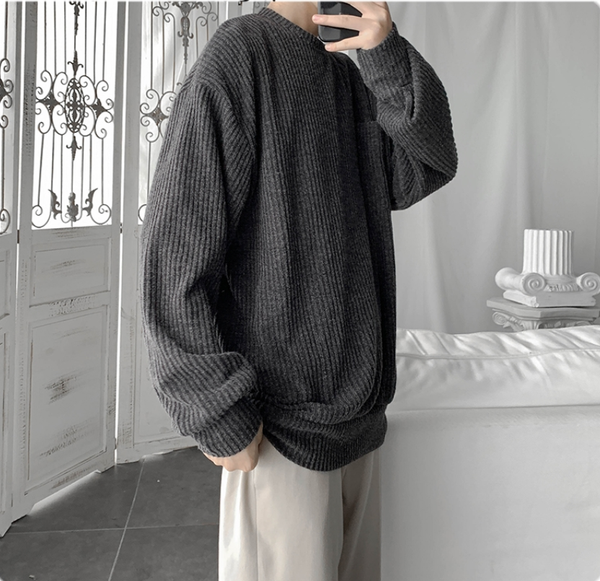 

men's o-neck simple style loose sweater 2019 men autumn pullovers male solid knitted sweaters fashion clothes, White;black