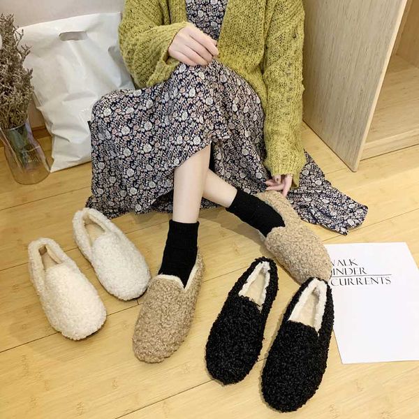 

warm short plush plus cotton wool shoes fashion soft bottom cute one foot flat shoes women winter peas plush u12-78, Black