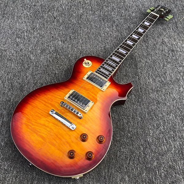 

2019 6 string electric guitar, mahogany body with flamed maple sunset burst paint,ing