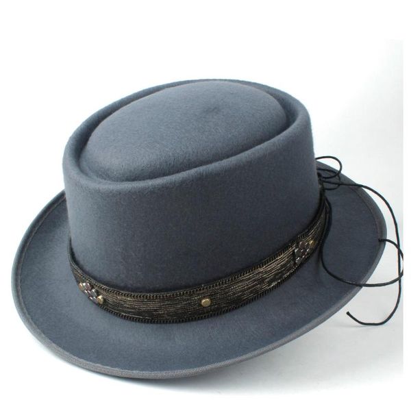 

men women pork pie hat flat casual hat jazz wool flat fedora jazz trilby fascinator size 58cm, Blue;gray