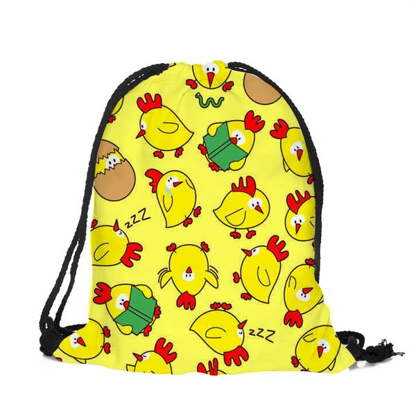 

39x30cm funny harajuku cute cloth drawstring bags canvas kawaii storage bags backpack 3d print womens gift bag yellow chicken