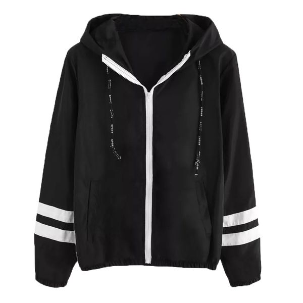 

jackets women long sleeve jacket women clothing coat patchwork thin skinsuits hooded zipper with pockets coat veste femme, Black;red