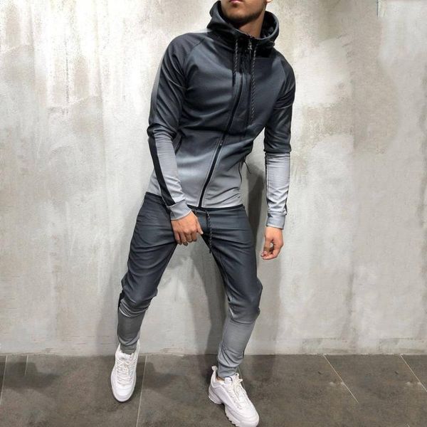 

zipper tracksuit men set sporting 2 pieces sweatsuit men clothes printed hooded hoodies jacket pants track suits male dec28, Gray