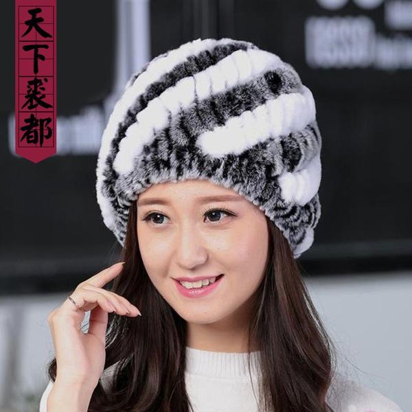 

winter women natural real rex fur hat girl 100% rex fur cap female warm soft knitted genuine skullies beanies, Blue;gray