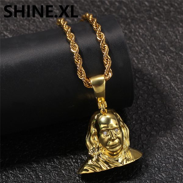 

hip hop gold plated 3d presidential head pendant necklace iced out zircon pendant necklace with rope chain, Silver