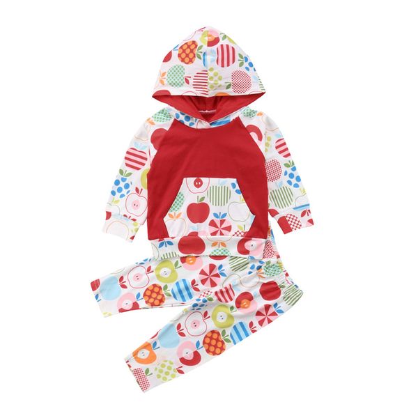 

pudcoco new baby kid boy girl apple print t shirt hoodies hoodies + long pants trousers outfit clothes set, White