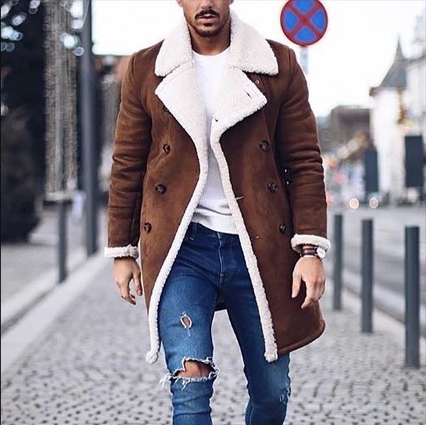 

mens wool winter warm trench long outerwear button overcoat coat waterbreaker windproof jacket, Tan;black
