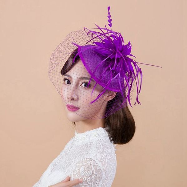 

milan 2019 new wholesale purple feather bridal hats fast shipping
