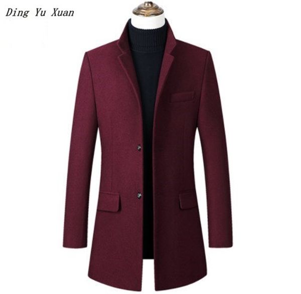 

men casual long wool trench coat slim fit padded jacket mens winter warm quilted parka homme black navy blue grey burgundy 4xl