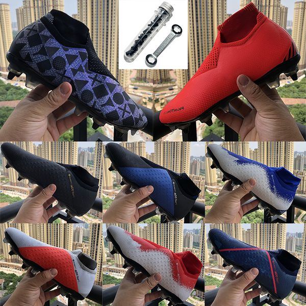 

phantom vsn vision elite df sg outdoor lawn ea sports soccer cleats steel spikes men knit waterpoof fully charged ghost fly soccer shoes, White;red