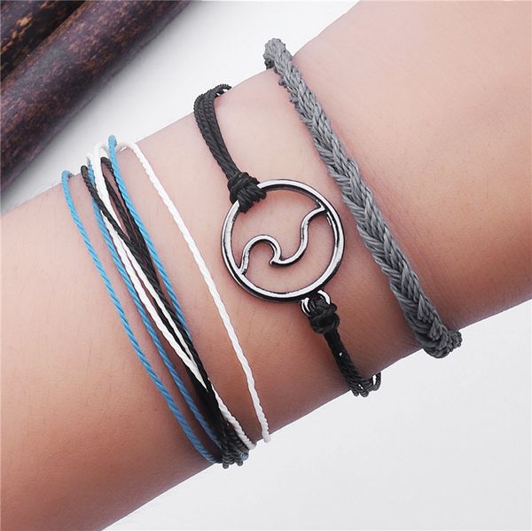 

3-piece wave bracelet woven rope bracelet set adjustable friendship bohemian handmade bracelet waterproof ladies men's children, Golden;silver