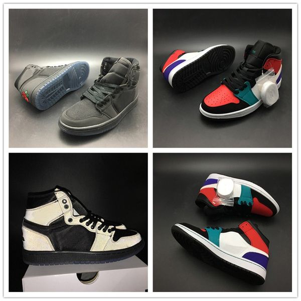 

1 Low Mid Basketball Shoes Suede Rose 3M Colorful Mix Black White Red Blue Purple Mens Women Athletic Sports Sneakers