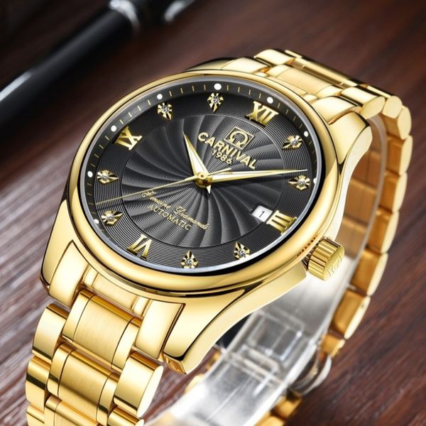 

skeleton watch original brand carnival high end auotmatic watch with calendar hd luminous sapphire waterproof mechanical watches, Slivery;brown