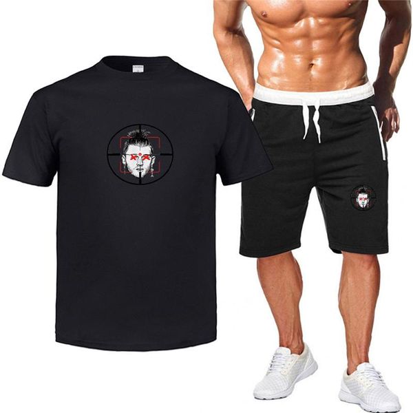 

fashion rapper print man tracksuits pullover short sleeve shorts suits homme 2pcs hip hop street sets, Gray