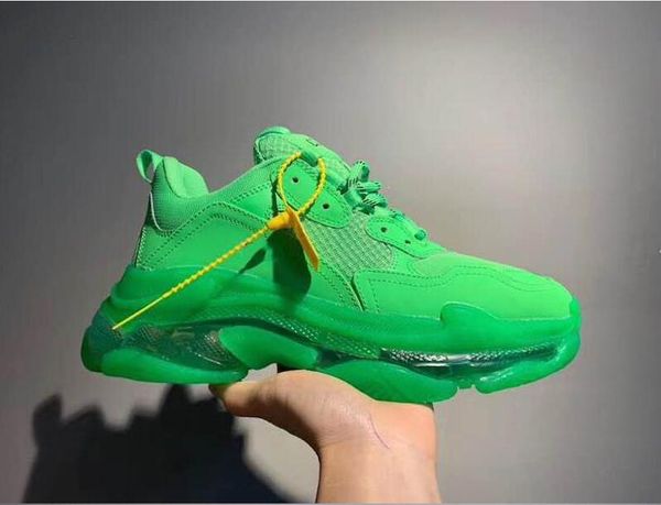 

designer triple s casual shoes men green triple s sneaker women leather casual shoes low lace-up casual flat shoes with clear sole, Black